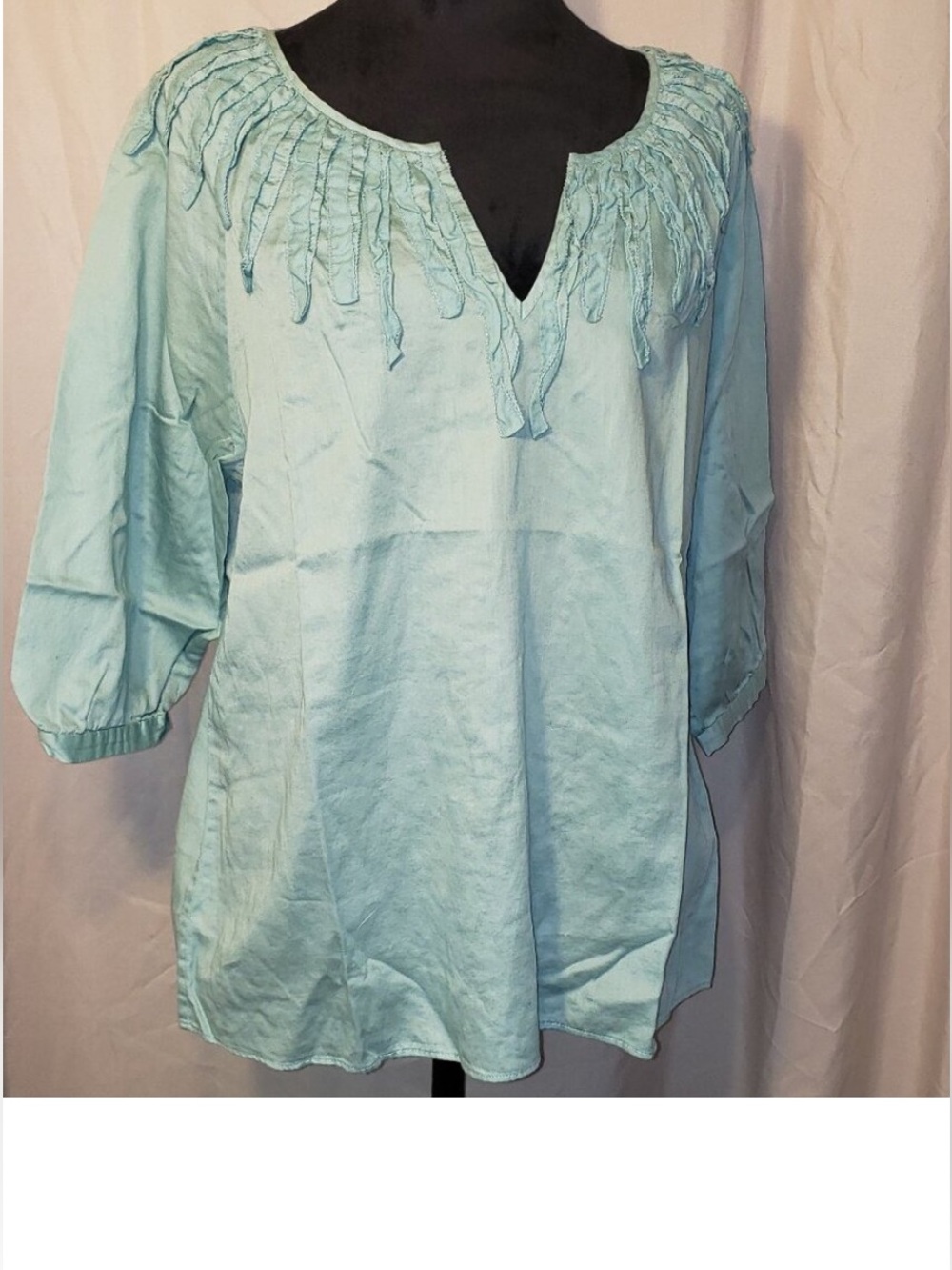 Talbots Light Aqua Blue Embellished Peasant Blouse LP